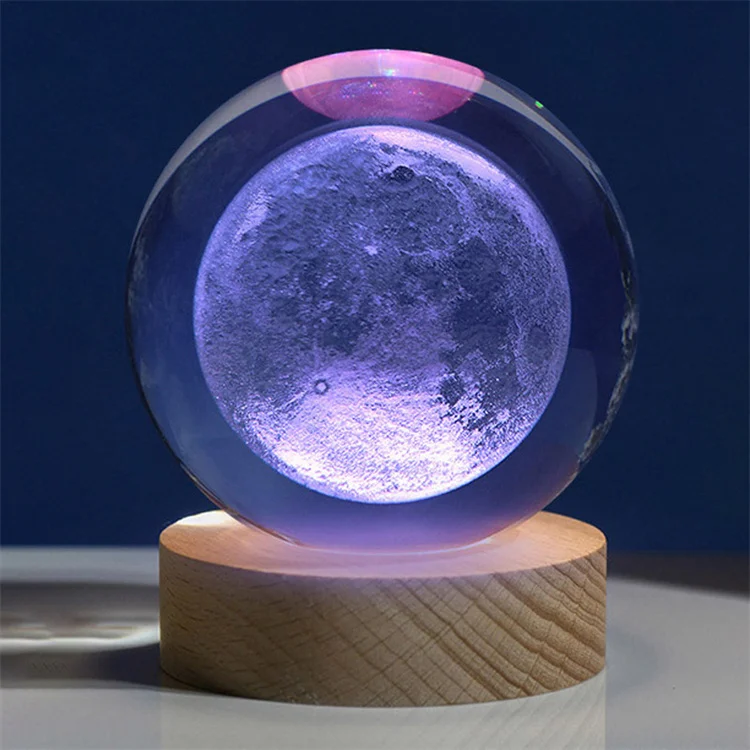 Lampe Veilleuse Boule De Cristal Galaxie 3D Gravée Au Laser Avec Socle En Bois Ideale Pour Decoration De Chambre Ou Comme Cadeau De Noel 99145122