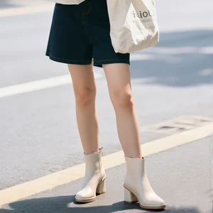 Women's Stylish Retro Leather Ankle Boots Chunky Heel Toe Side Zipper for Daily Office Use-Height Increasing Feature-Comfortable