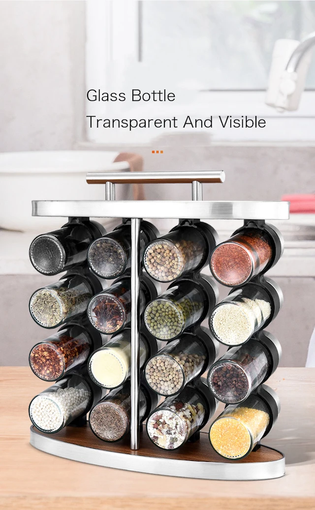 Kitchen Useful Gadgets Seasoning Spice with Jars and Handle for Countertop Spice Organizer Kitchen