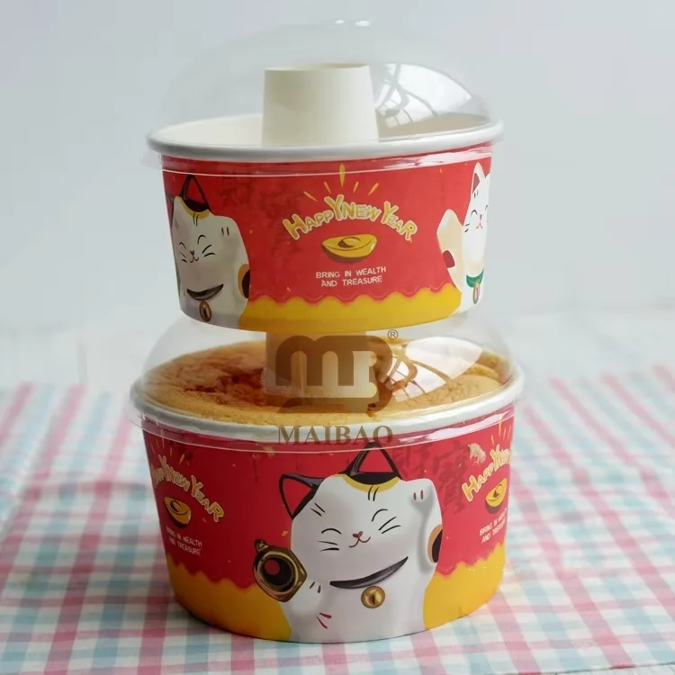 Custom logo Disposable Paper Pastry Bakery Chiffon Pan Removable Bottom Hollow Chimney Cake Mold Cup With Lid Packaging Bowl