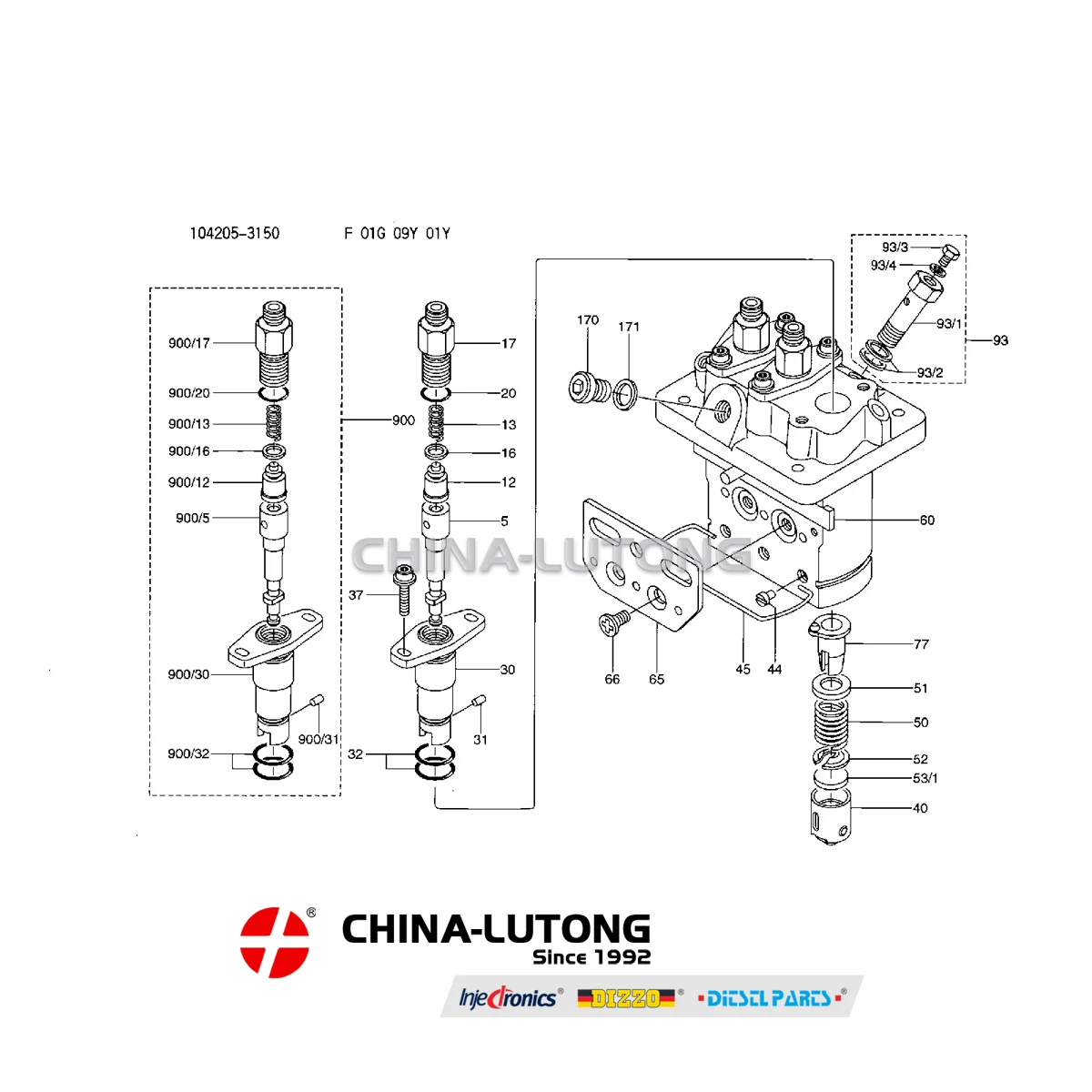 M20 Fuel Injector Pump Element Plunger 140154-1720 Diesel Injection System Parts Plunger Barrel for Bosch PF PFR Pump 9443610304