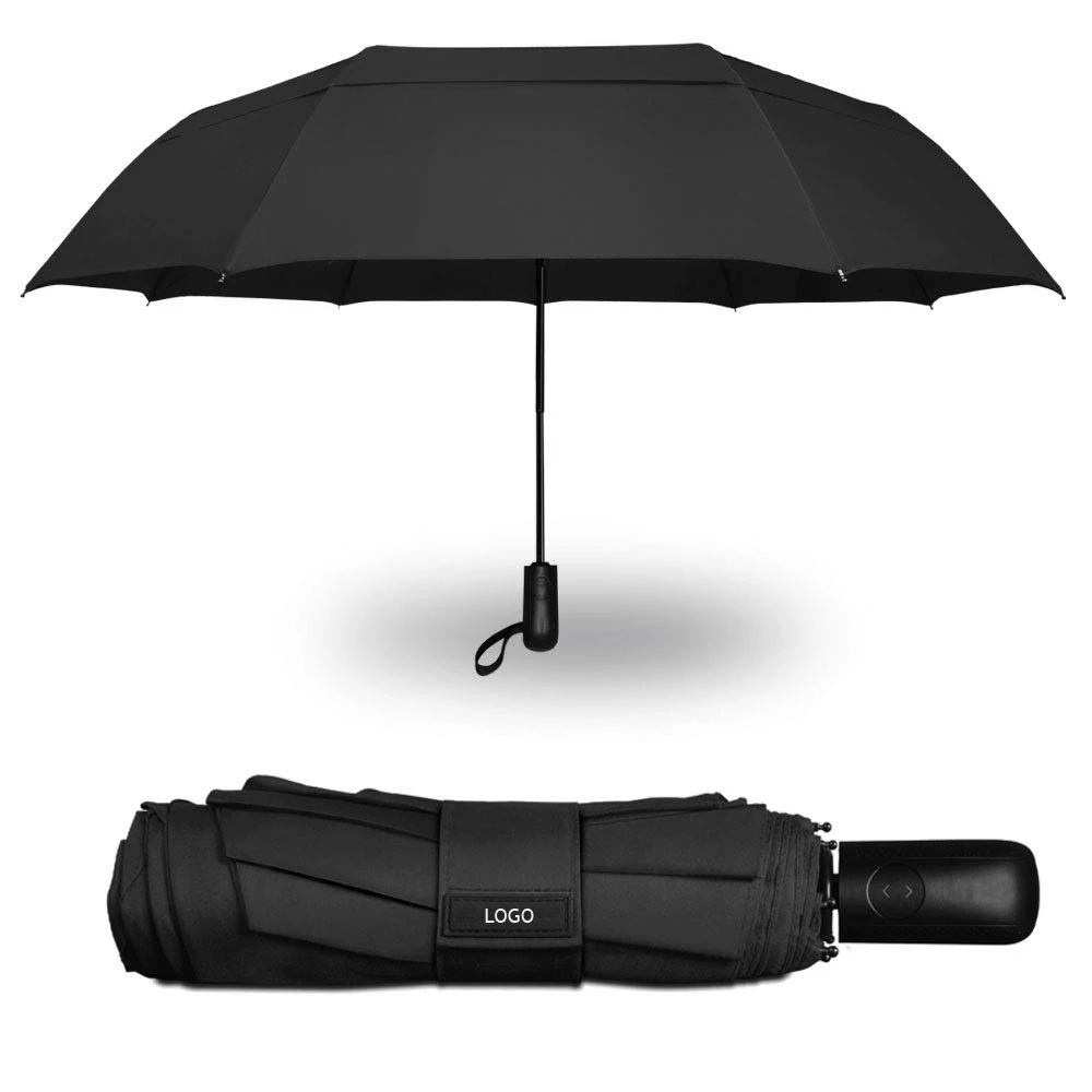Portable Double Vented Canopy Travel Umbrella Automatic Open 9 Rib