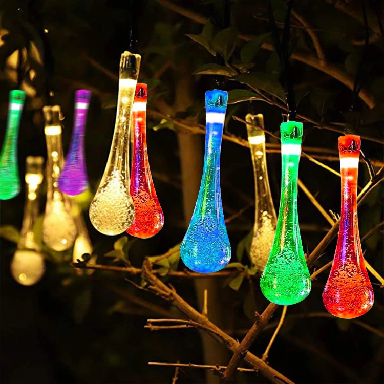 Festival Street 20 Led Lighting Outdoor Waterproof Bubble Water Drop Light String Solar Hanging Lights