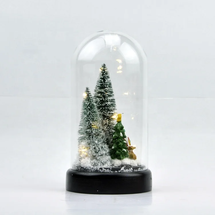 Display Glass Dome Cloche with plastic base and LED Night Light Table Lamp for Christmas Decoration