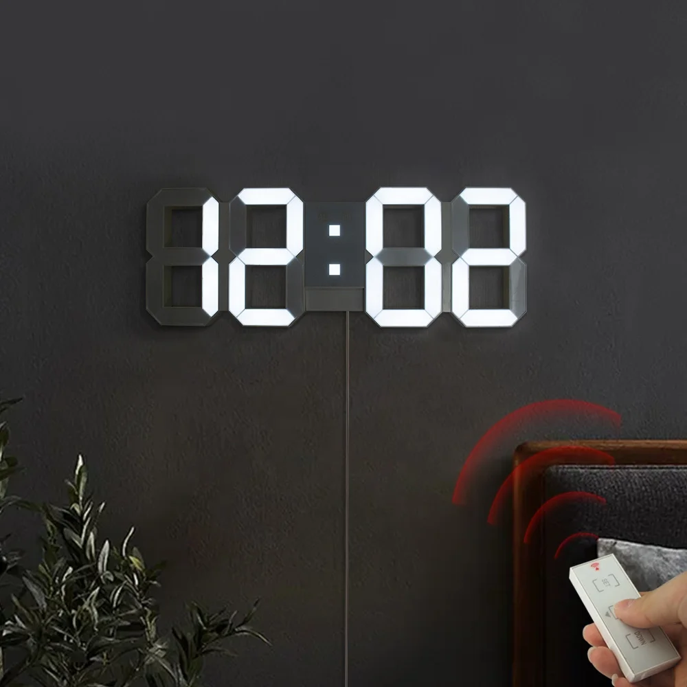 Big Size 17 Inch 3D Digital LED Alarm Wall Clock with Light Level and Night Time Mode ET524