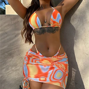 Lady Triangle Top Brazilian 3 Piece Swimsuit Bikini Set With Cover up