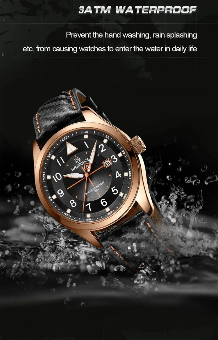 NAVIFORCE NF8022 Fancy Brown Man Quartz Watch Luxe PU Leather Strap Water Resist Auto Date Concise Business Watch Supplier