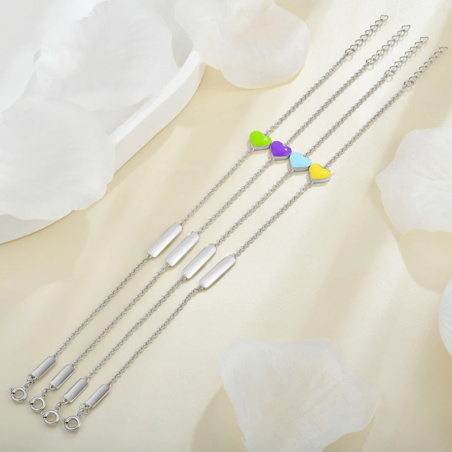 依伦925纯银婴儿手链个性化雕刻名称无镍镀铑搪瓷婴儿银手链