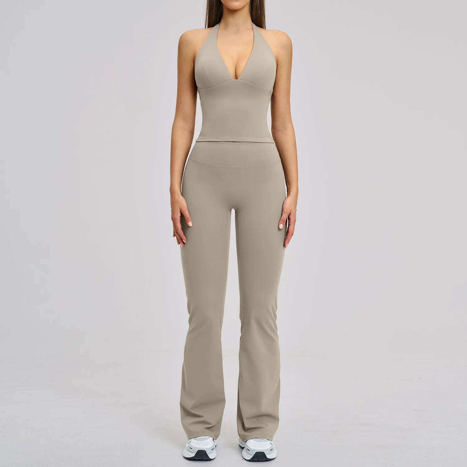 MCDUII Solid Breathable Brushed Micro-Flare Yoga Set European American Sports Running Fi preview