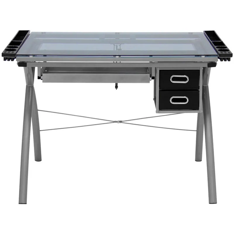 Height Adjustable Drafting Draft Desk Drawing Table Tempered Glass Desk
