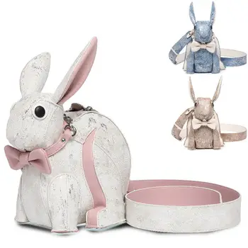 New Fashionable Bag Personalized Design Bunny Shoulder Bag Cute Style Niche Zipper Closure Cross-Body Handbag Polyester