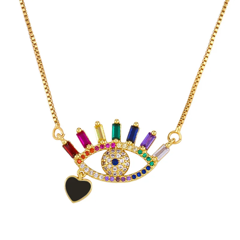 High quality 18k gold evil eye necklace jewelry enamel heart multicolor zircon lucky eye necklace for women
