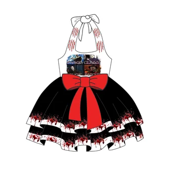 Halloween halters sleeveless dress carnival party girls clothing red bow decoration custom boutique children's clothing store