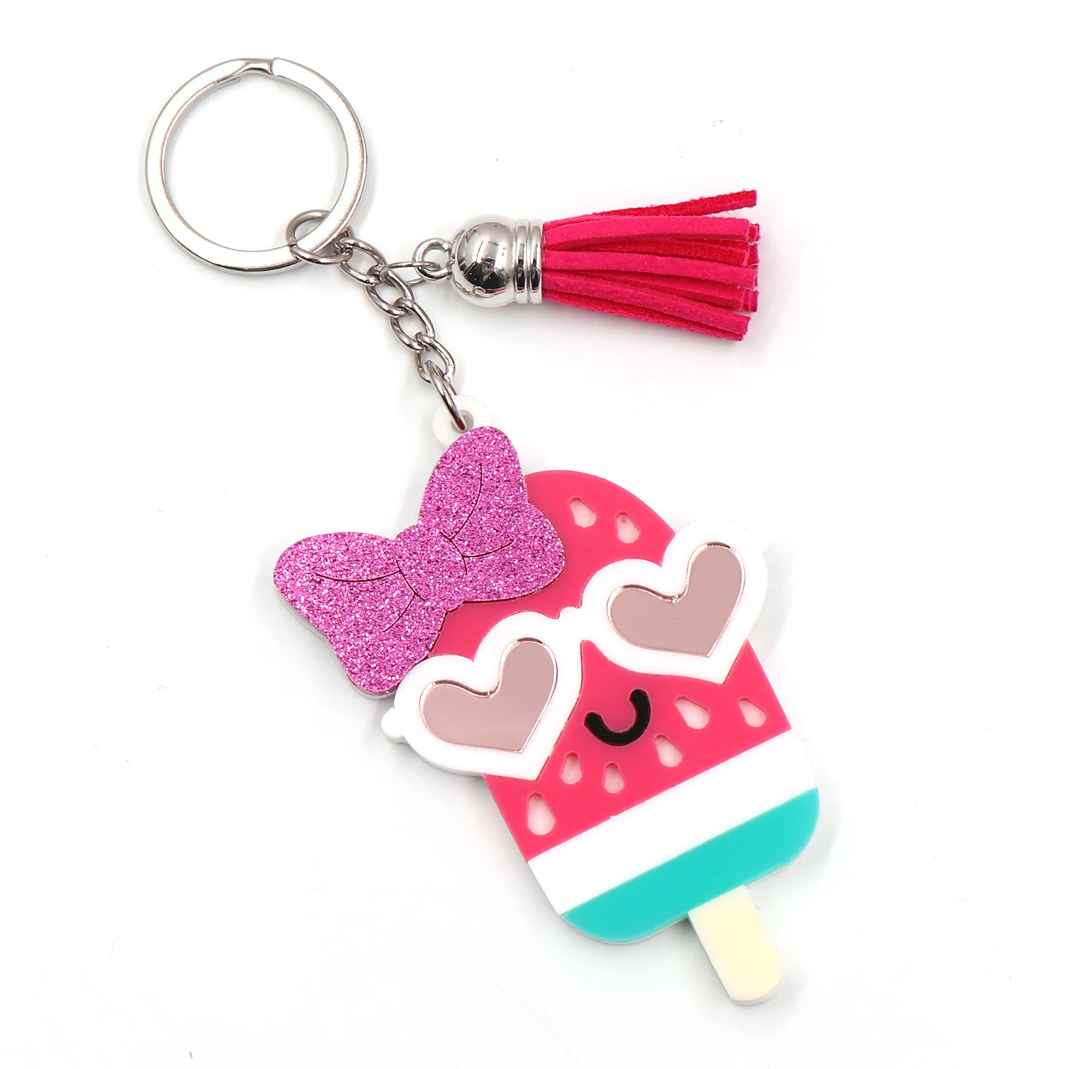 Syasibo jewelry KHS285KH1229 1piece New product CN watermelon Popsicle with heart glasses cute Acrylic Keychain