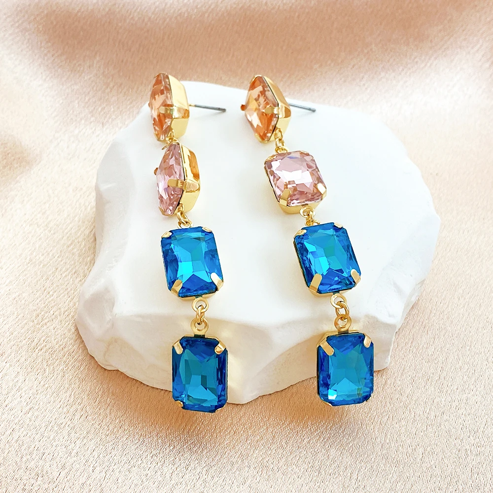 product new geometric long tassel glass crystal square earrings elegant rhinestone earrings for weddings perfect for womens ears-5