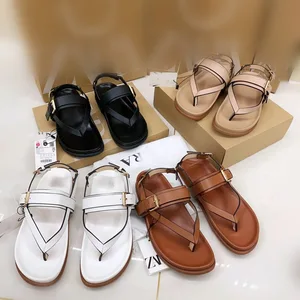 Fashion Trend European and American Style Simple Solid Color Flip-flops Wear a Hundred Round Head Flat Sandals