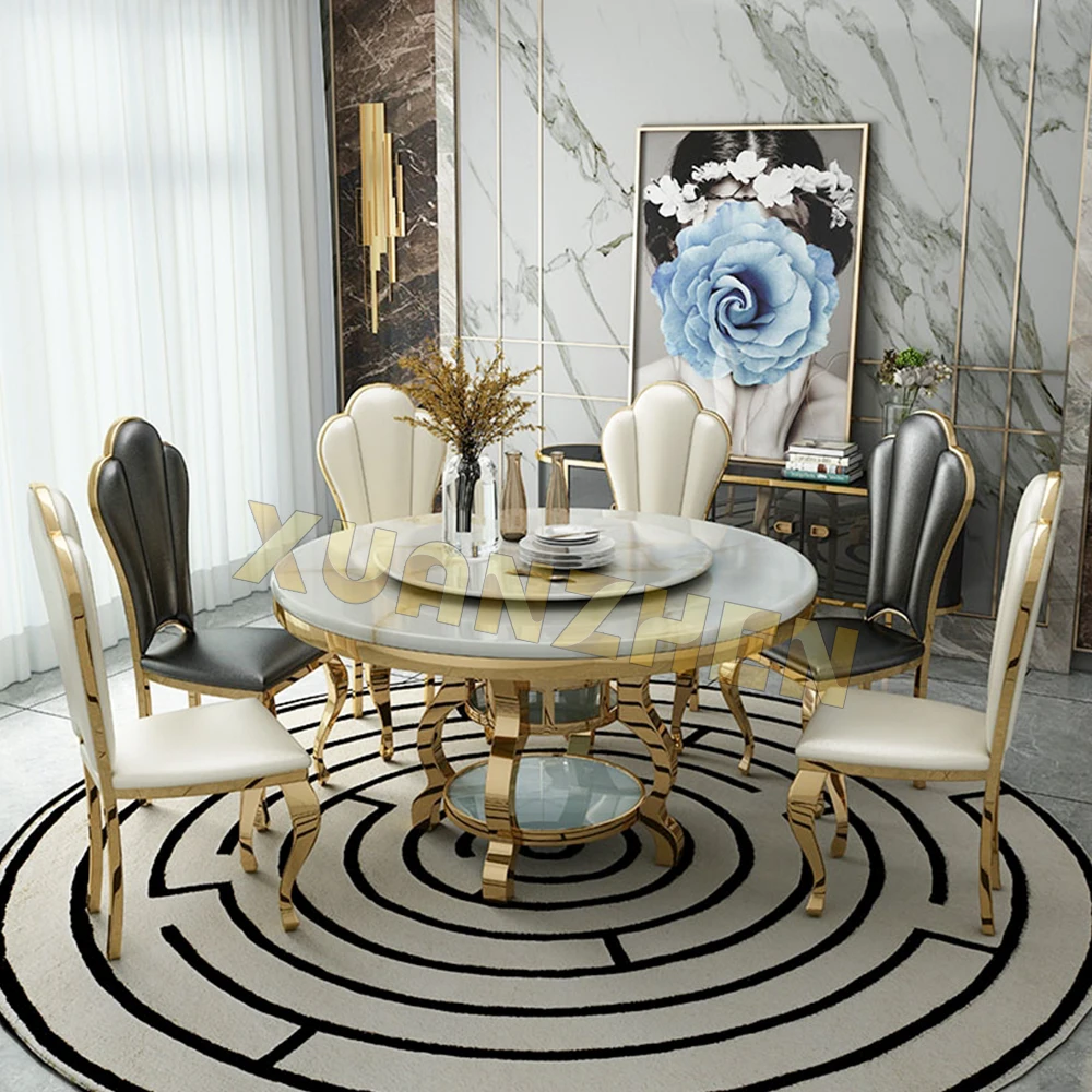 Marble Round Steel Dining Table Louis Round White Marble Stainless