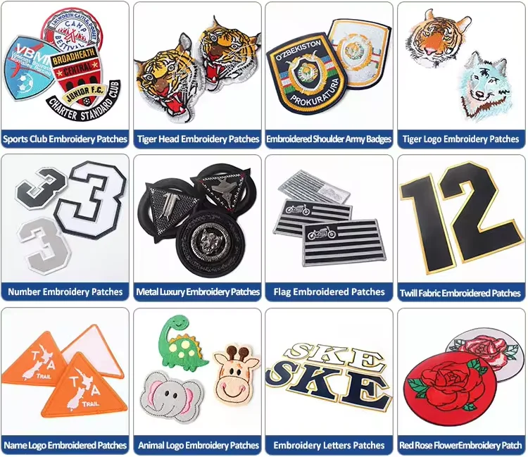 Custom Gold Metallic Embroidered Logo Embroidery Patches With Hook and Loop factory