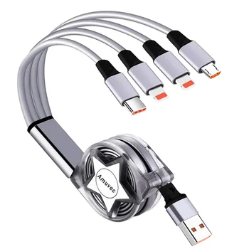 Amuvec 4-in-1 Retractable 1M Fast Charging Data Cable 3A Charger for Phone for Samsung Android for Huawei for for 2*iP Type C