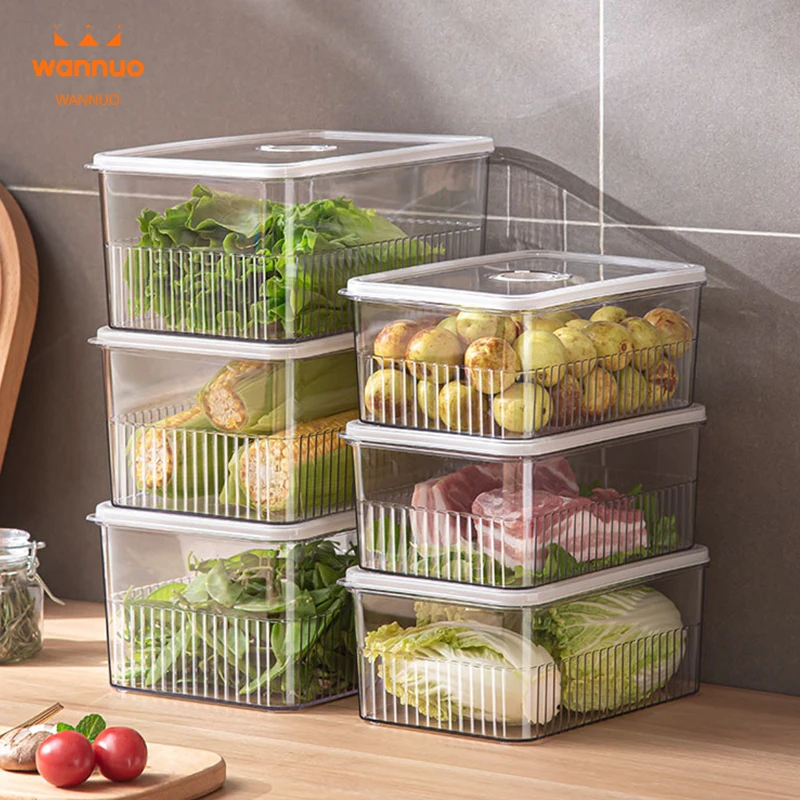 Wannuo Fruit&Vegetable Storage Box Set Meat Crisper Plastic Storage Boxes Airtight Food Storage & Container With Sealing Ring