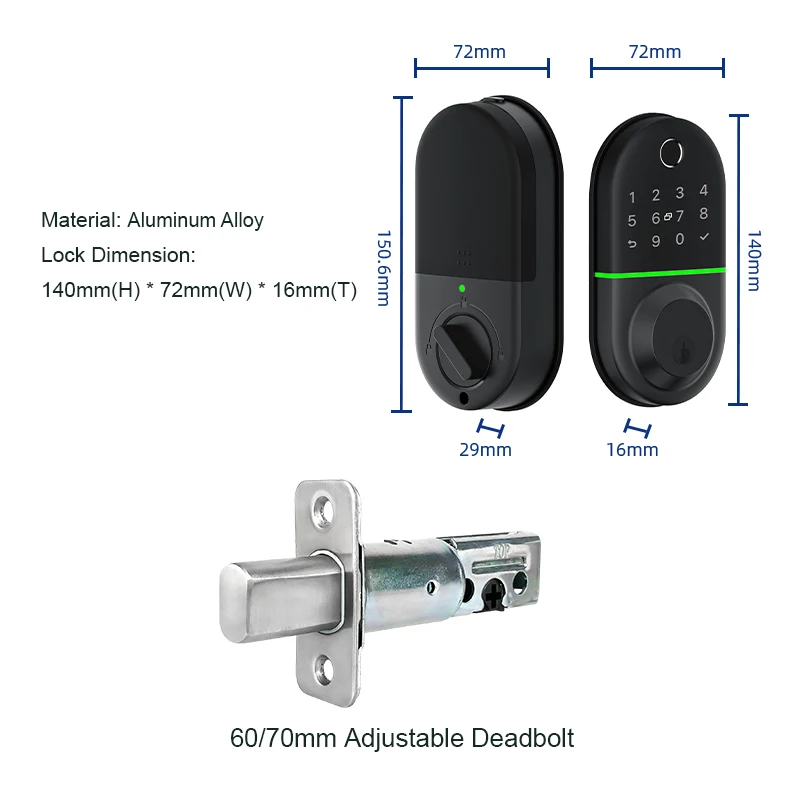 Liliwise Tuya Cerradura Inteligente TT Lock Wifi Controlled Fingerprint Deadbolt Smart Keyless Door Lock With American Standard
