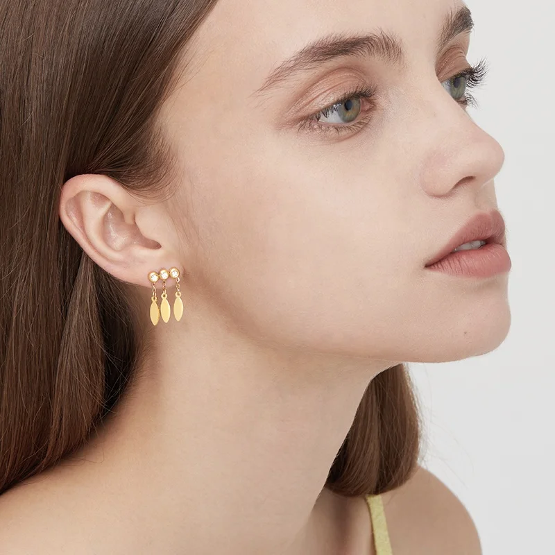 18K Gold Plated Stainless Steel Jewelry Zircon Ear Studs Sequin Tassel Drop Earrings E211294