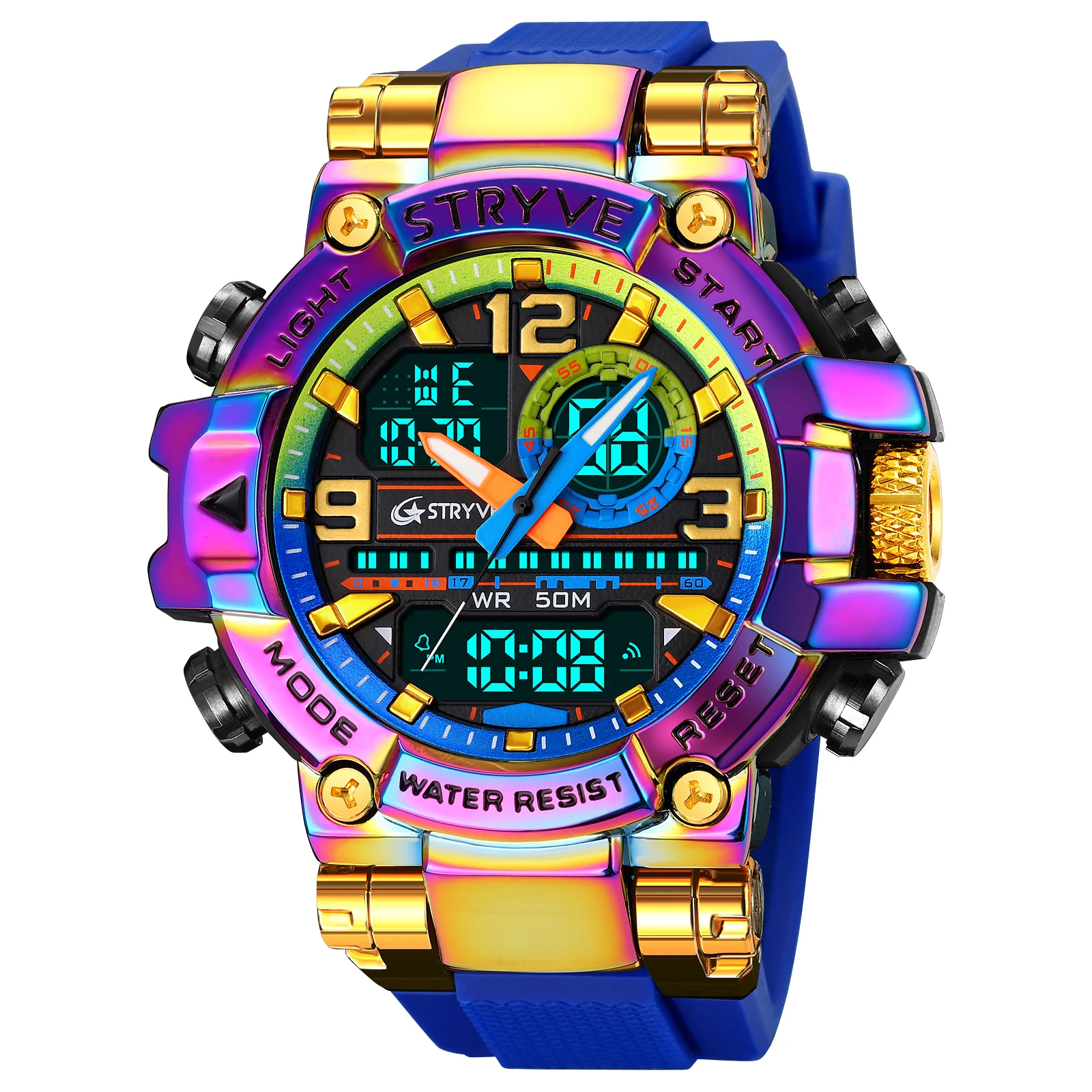 STRYVE スポーツウォッチLED デジタル防水クヲーツ 箱付き:新品❗ STRYVE ファッション メンズ スポーツウォッチ 50M 防水 LED アラーム