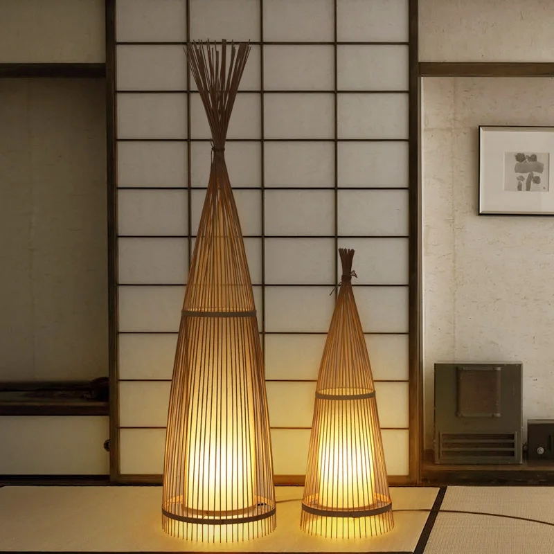 Hochwertige Designer-Wohnzimmerlampe Bambus Minimalistisch Moderne Stehende  LED-Stehlampe