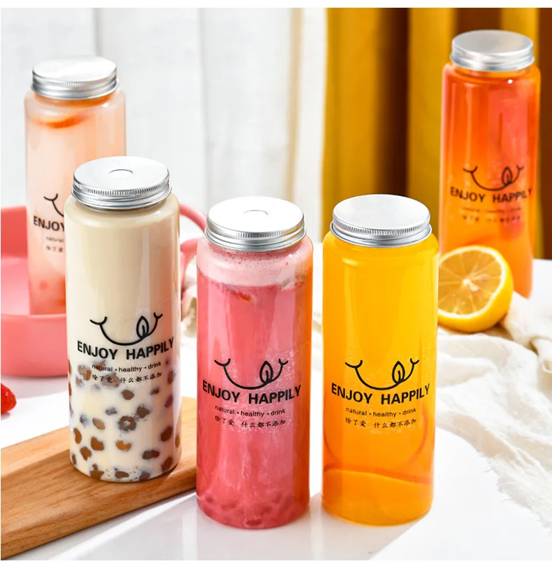 Wholesale PET juice bottle with temper-evident caps Clear Boba tea bottle For Cold Drink manufacture