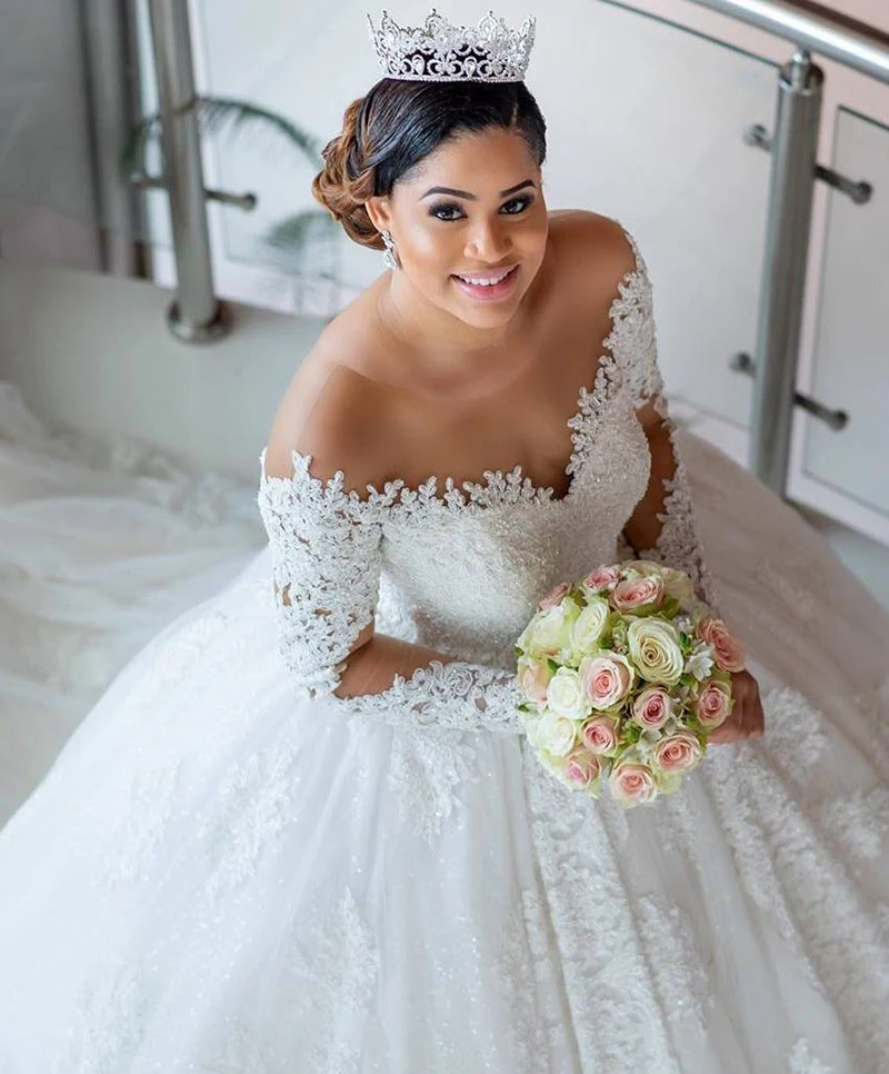 2022 новое платье невесты для женщин элегантное свадебное модное Кружевное белое Африканское платье для принцессы Свадебное платье с длинным рукавом свадебное платье