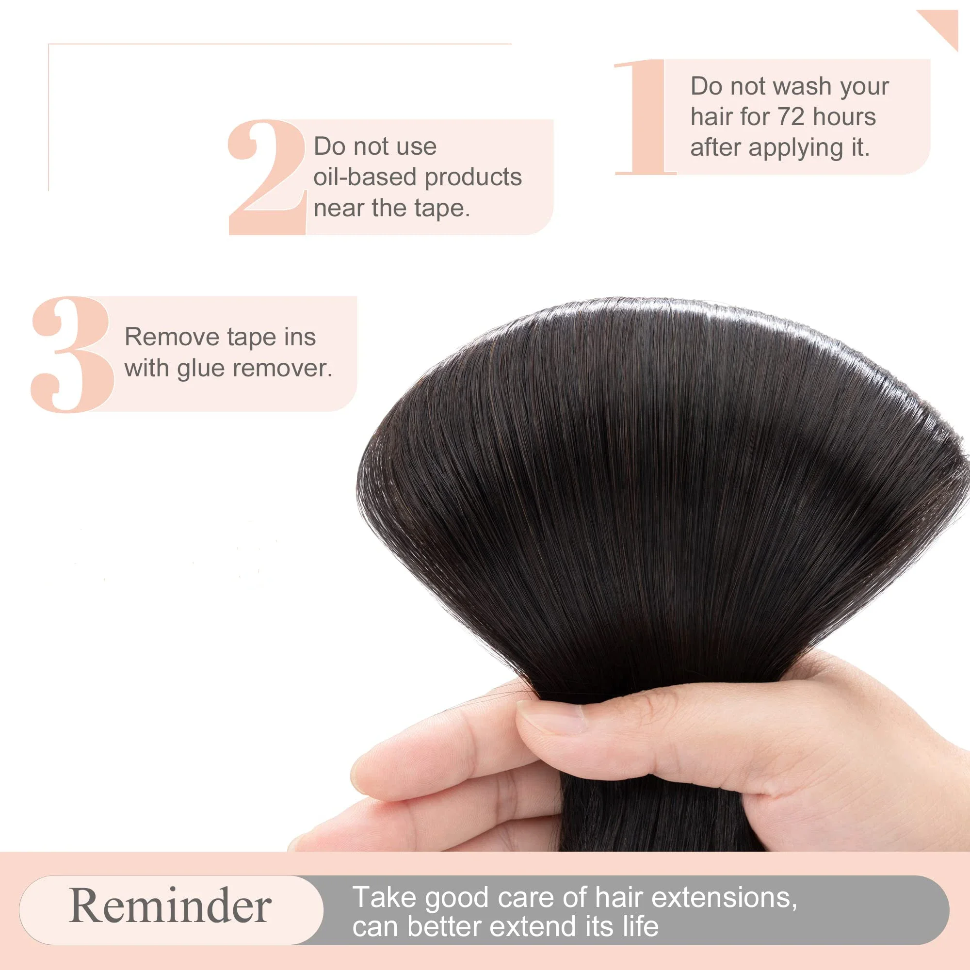 Extensões de cabelo humano adesivas preto natural remy_voghion.com