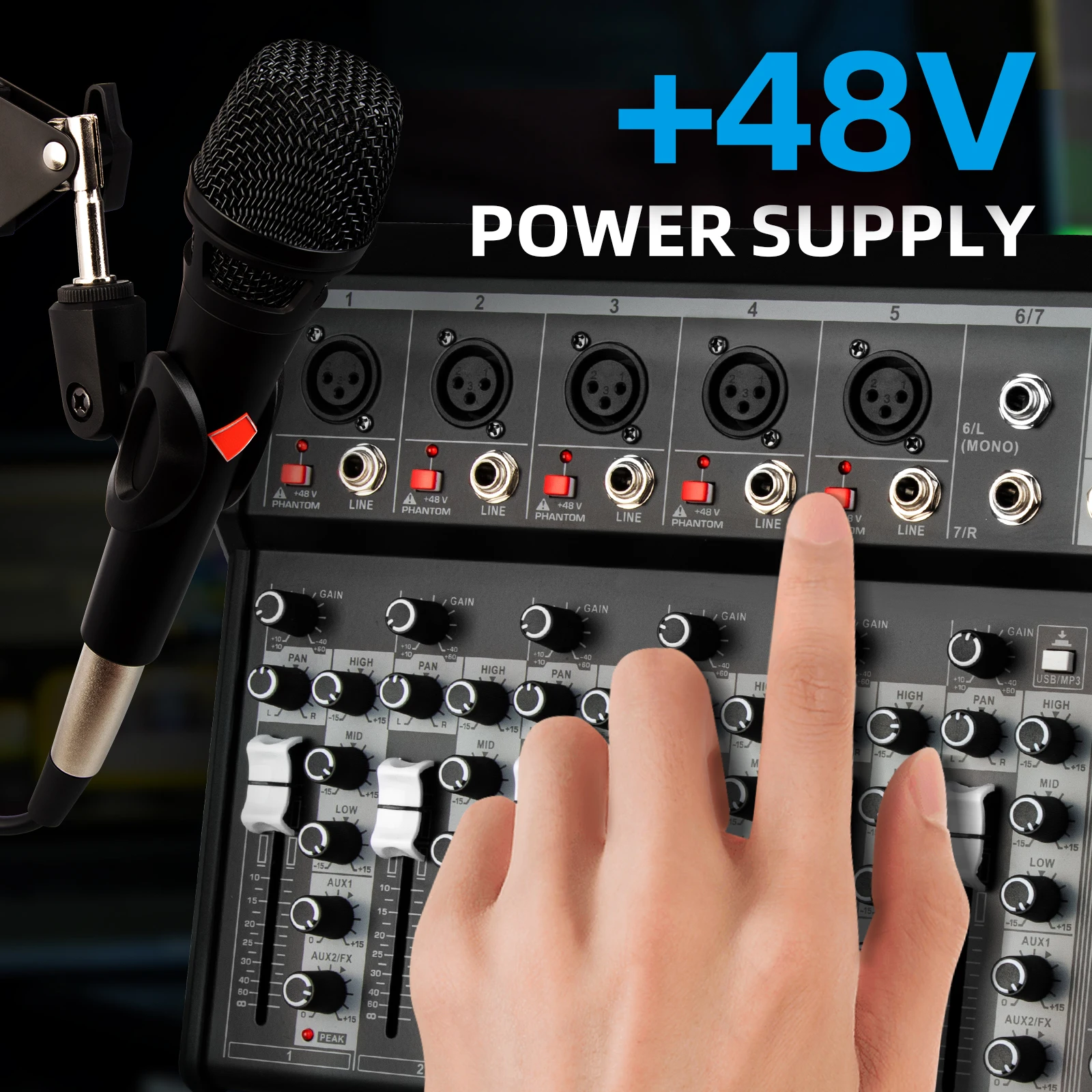 KA6 Digital Blue Tooth Professional Audio Mixer 7 Channels Audio Mixer Console 16 DPS Effects USB Audio Mixer 48v
