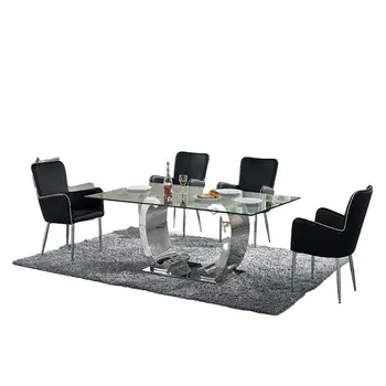 Modern design living room furniture high quality glass dining table set cheap price 6 chairs