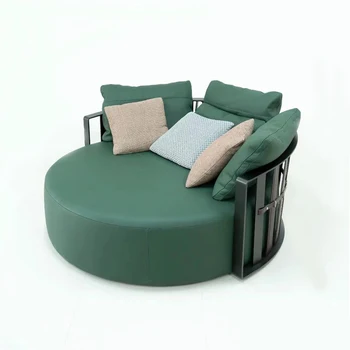 Modern Luxury Set Designer  Round Leather Sofa Living Room Leisure Couch Armchair Lazy Sofa Chair Reception Sofa Chair
