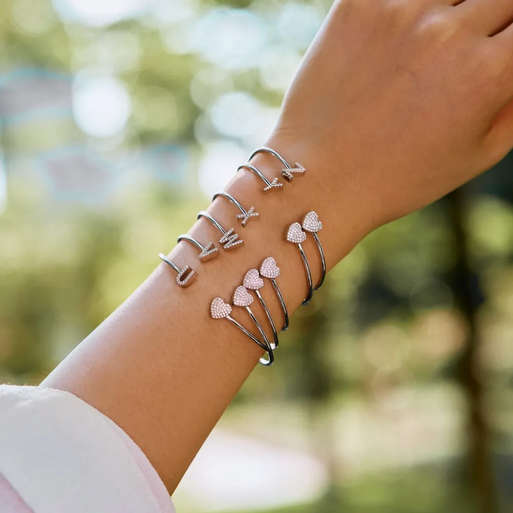 Dylam Z Letter Initial Bracelet - Love Heart Zirconia Bangle