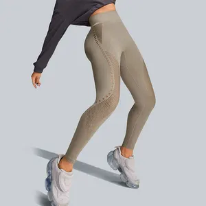 Customized Women's Yoga Pants Breathable High Waist Elastic Hollow Out Design Tummy Control Leggings for Sports Workout