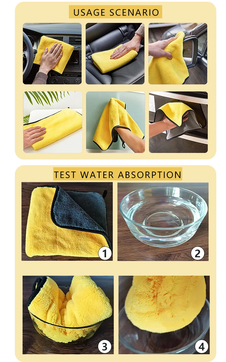 Custom Car Wash Towel Microfiber Cloth Coral Fleece Absorb Water Deluxe Double Layer Absorbent