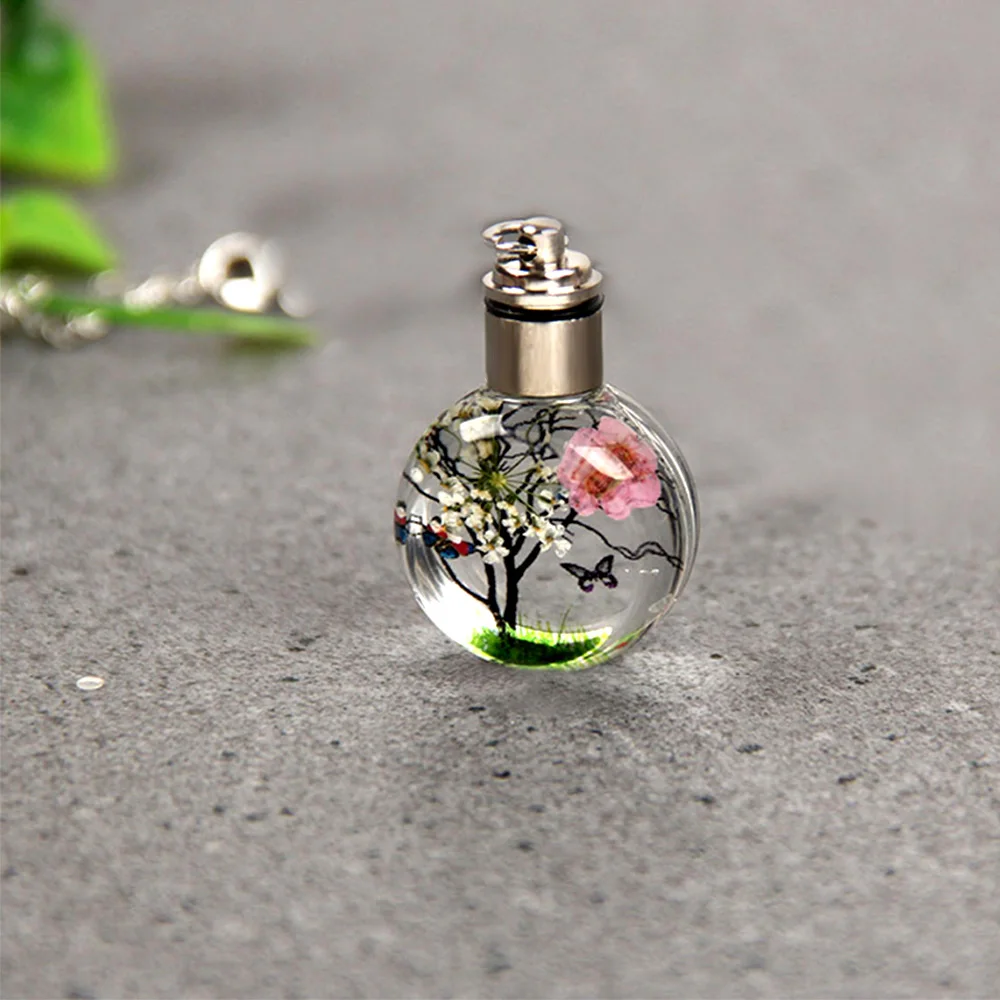 Cremation jewelry stainless steel new luminous dried flower butterfly permanent preservation pendant glass ball women's necklace