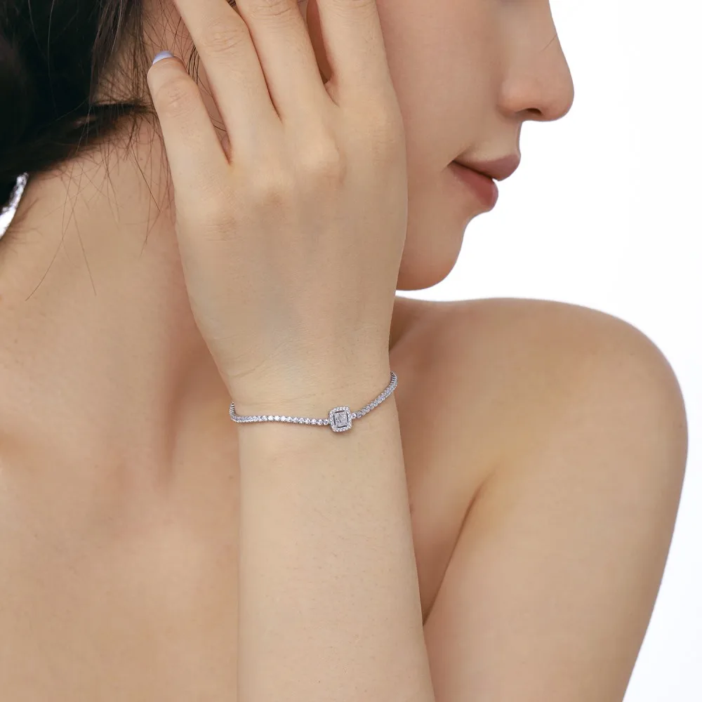 KAKODIY Hip Hop Ice Bracelet Rectangular Cubic Zirconia Square Bracelet Women's Cubic Zirconia Bracelet Cuban Link detail 1