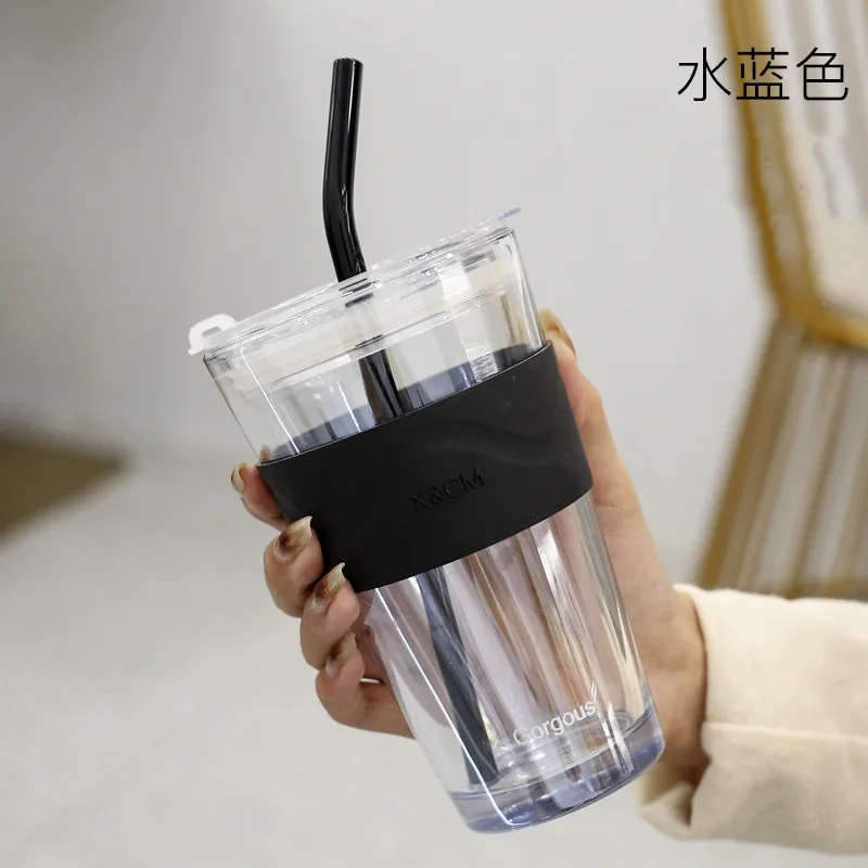 Feiyou Custom 450ml Northern Lights Glass Water Cup with Lid and Straw  Reusable Travel Coffee Glass Mug Cup