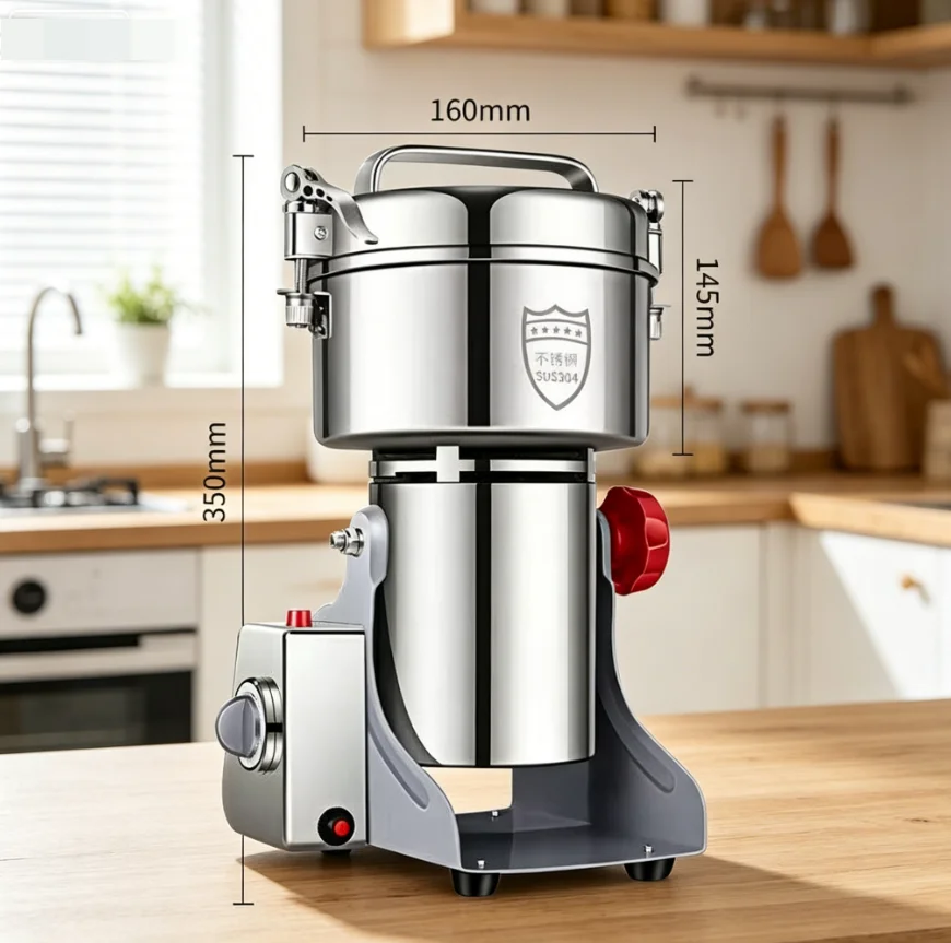Commercial Electric Grain Grinder 800g/1000g/2000g | Stainless Steel Vertical Spice Mill for Soybean, Peanut  Dry Grain Grinding