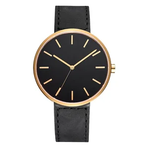 Lady Fashion Watches Minimalist Design Stainless Steel Brushed Gold Leather Strap 10 Bar Water Resistant Quartz Movement Custom