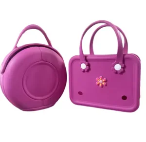 New Fashion Kids Woven Checkered Small Mini Cute Eva Beach Shopping Basket Beach Tote Handbags SAC Croc Bogg Bags