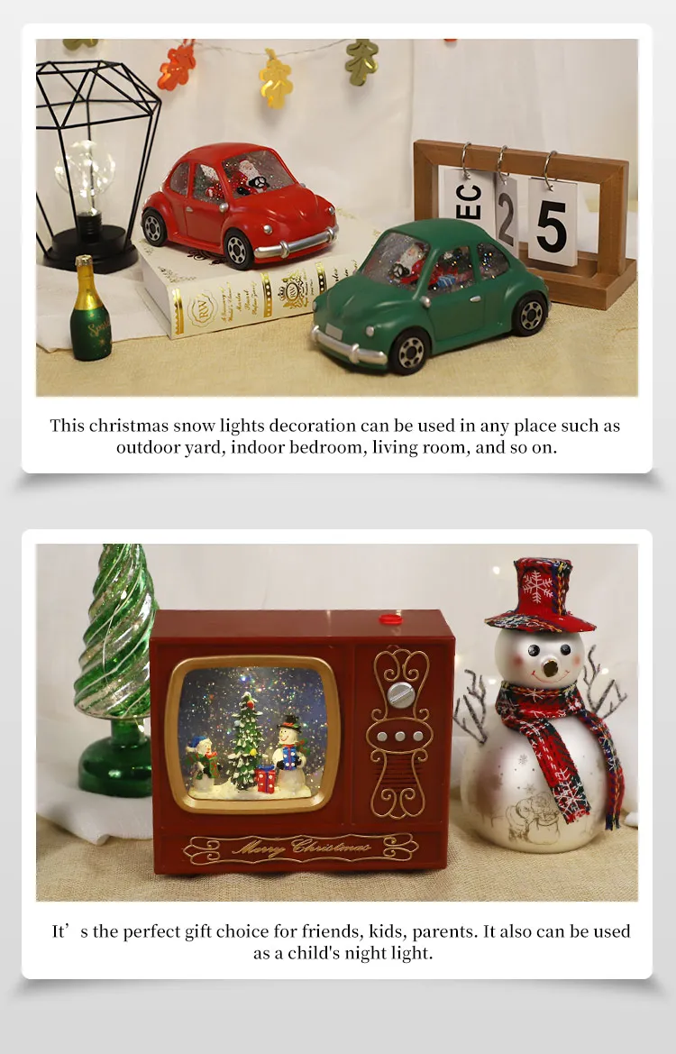 New Product Christmas Custom color battery operated LED room night lamp water filling snow musical box Lantern factory