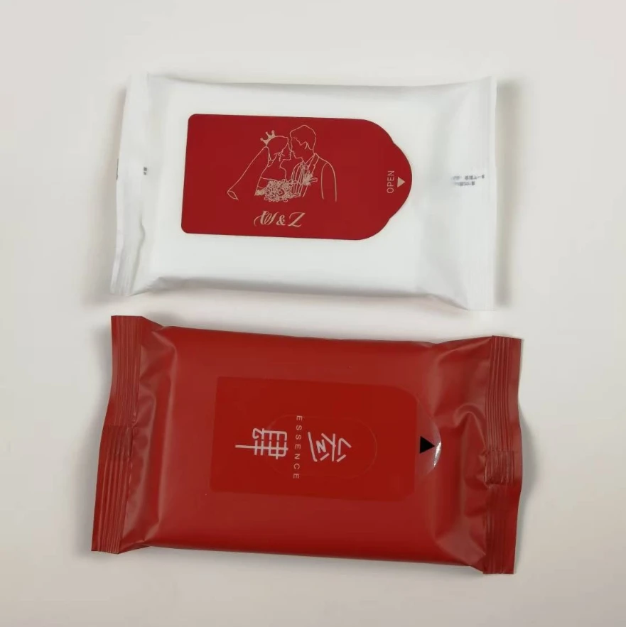 Günstiger Preis Fabrik Kleine Bestellungen Individuelles Logo 5-teilige Einweg-Feuchttücher zur Größen- und Dickenzunahme für Hochzeitsbankett