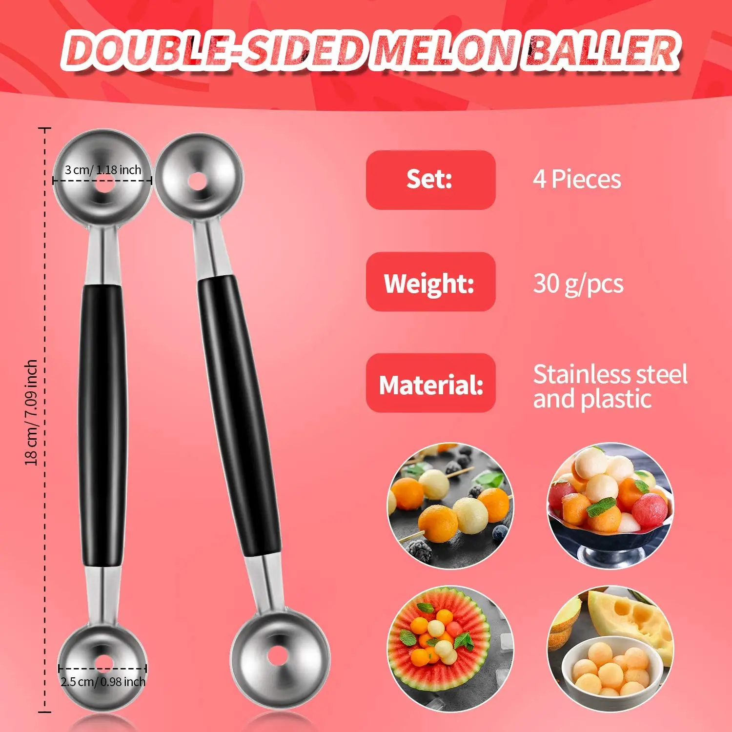 Double-Sided Melon Baller Stainless Steel Melon Ballers Fruit