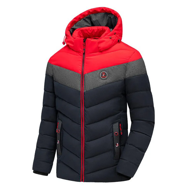 Winter New Warm Men's Color Matching Hood Detachable Cotton Coat_voghion.com