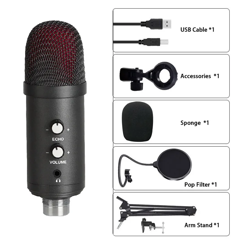 YARMEE USB Microphone with Mute Button Microfone Condenser Podcast Studio Mic for PC