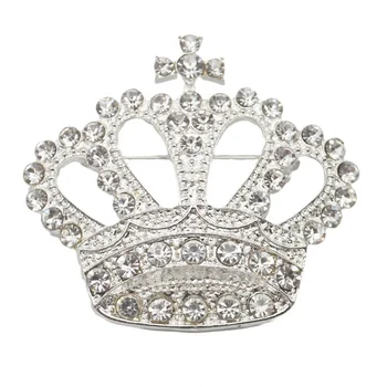 Rhinestone Crown Brooches Silver Plated Full Diamond Crystal Royal Queen Princess Crown Brooch Pins for Wedding