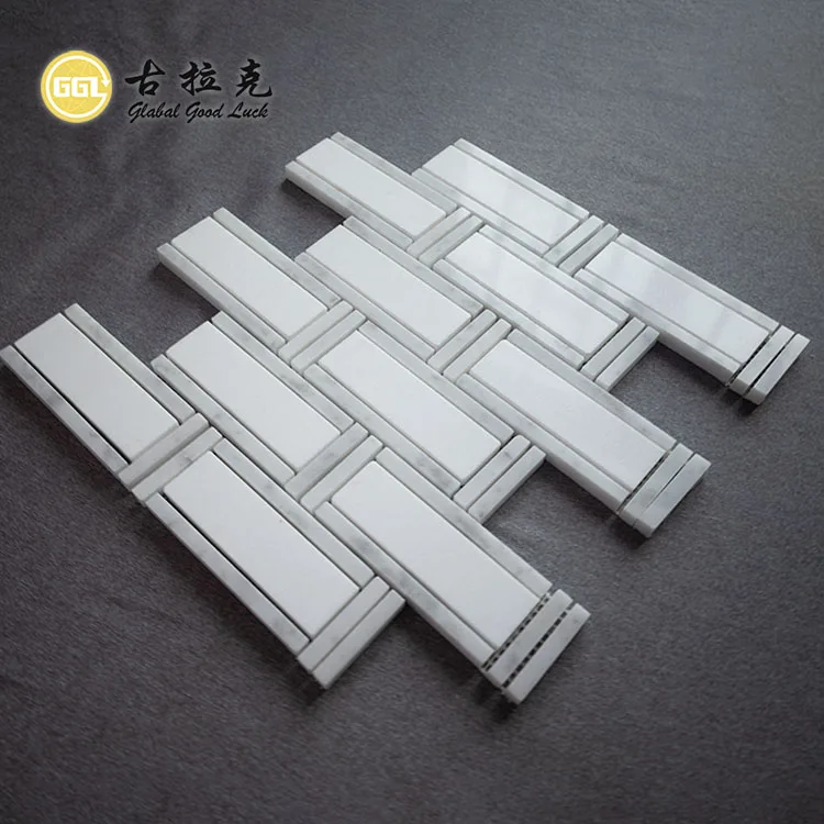 New Basketweave Design Calacatta White Mix Thassos White Marble Mosaic Tile factory